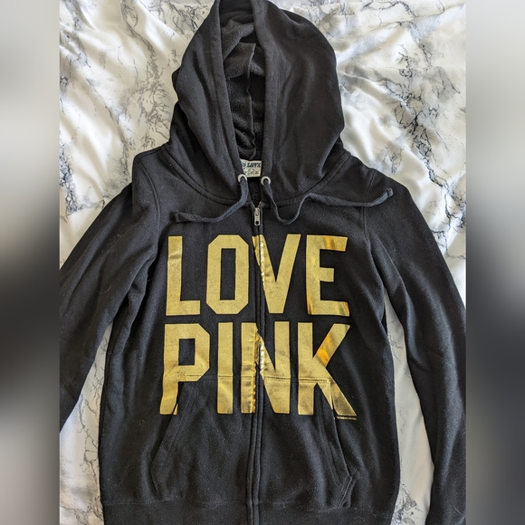 PINK Sequin Black Hoodie S - Picture 1 of 5